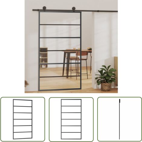 The Living Store Porte coulissante Verre ESG et aluminium 102x205 cm Noir - Portes Coulissantes - Porte Vitrée - Porte Aluminium - Porte Intérieure - Fenêtre Coulissante