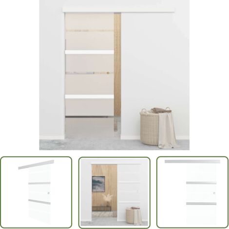 The Living Store -  Porte coulissante Verre ESG et aluminium 76x205 cm Argenté