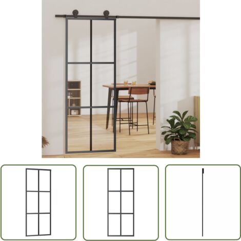 The Living Store Porte coulissante Verre ESG et aluminium 76x205 cm Noir - Portes Coulissantes - Porte Vitrée - Porte Aluminium - Porte Design - Portails Intérieur
