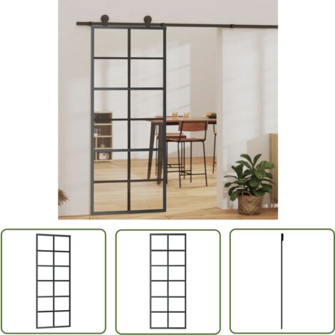 The Living Store Porte coulissante Verre ESG et aluminium 76x205 cm Noir - Portes Coulissantes - Porte Vitrée - Porte Aluminium - Porte Intérieure - Fenêtre Coulissante