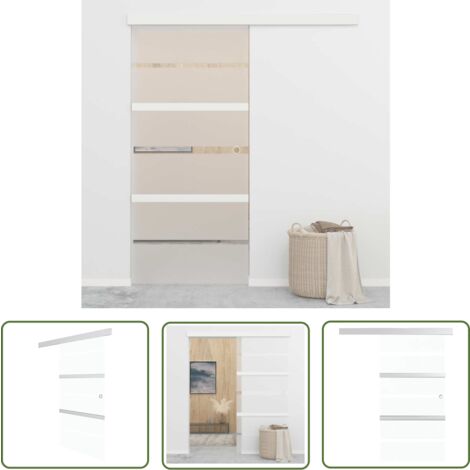 The Living Store Porte coulissante Verre ESG et aluminium 90x205 cm Argenté - Porte Coulissante - Porte Vitrée - Porte En Verre - Porte Moderne - Portes Intérieures
