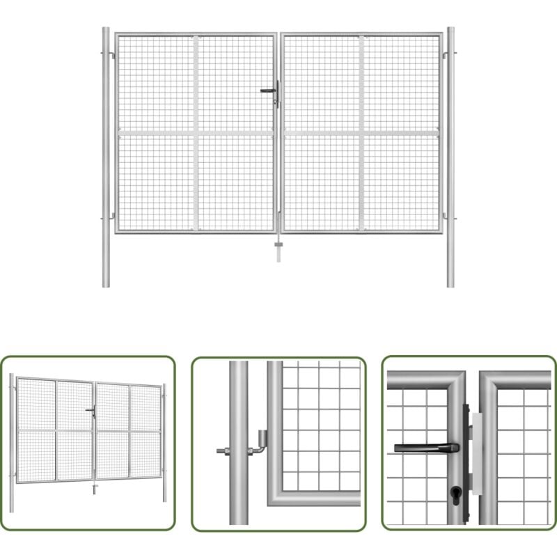 The Living Store - Porte de jardin Acier galvanisé 306x200 cm Argenté - Portail Jardin - Portillon Aluminium - Porte D'entrée Jardin - Clôture Jardin