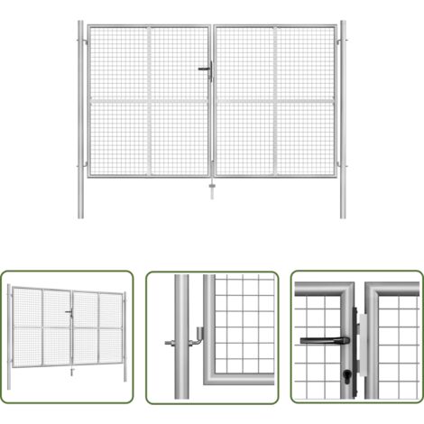 The Living Store Porte de jardin Acier galvanisé 306x200 cm Argenté - Portail Jardin - Portillon Aluminium - Porte D'entrée Jardin - Clôture Jardin - Barriere Jardin