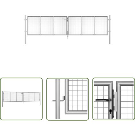 The Living Store Porte de jardin Acier galvanisé 415x125 cm Argenté - Portail Jardin - Porte De Jardin - Clôture Jardin - Barriere Jardin - Portail Aluminium