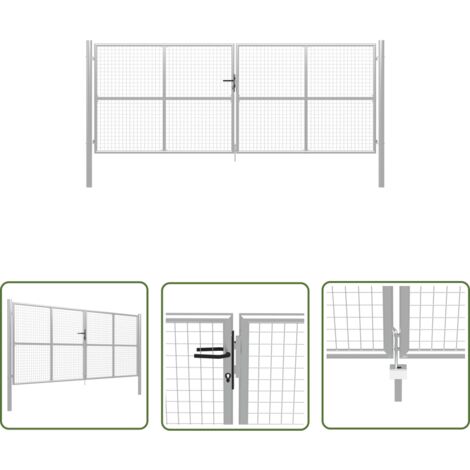 The Living Store Porte de jardin Acier galvanisé 415x200 cm Argenté - Portail Jardin - Portail Aluminium - Portail Rigide - Clôture Jardin - Porte Entrée Jardin