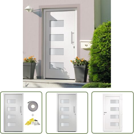 The Living Store Porte d'entrée Aluminium et PVC Blanc 100x210 cm - Portes D'entrée - Porte Blanche - Porte Pvc - Porte Aluminium - Porte Sécurisée