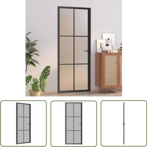 The Living Store Porte intérieure 83x201,5 cm Noir Verre mat et aluminium - Portes Intérieures - Porte Vitrée - Porte Noire - Porte Design - Porte Aluminium
