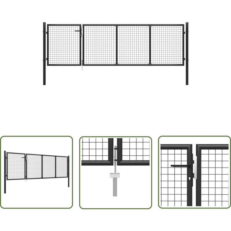Portillon Acier 350x75 cm Anthracite - Portail D'acier - Portillon Extérieur - Clôture Jardin - Porte De Jardin - Portail Anthracite - The Living