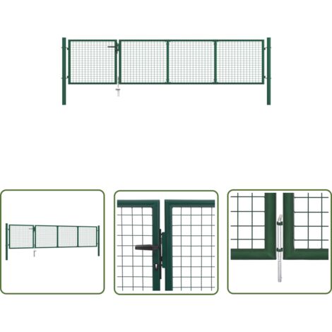 The Living Store Portillon Acier 350x75 cm Vert - Portail De Jardin - Portails D'acier - Clôture De Jardin - Porte De Jardin - Porte D'entrée
