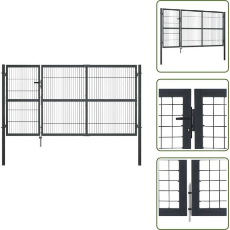The Living Store Portillon avec poteaux Acier 350 x 140 cm Anthracite - Clôture de jardin