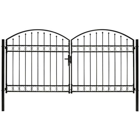 The Living Store - Portillon double porte avec dessus arqué Acier 300x125 cm Noir