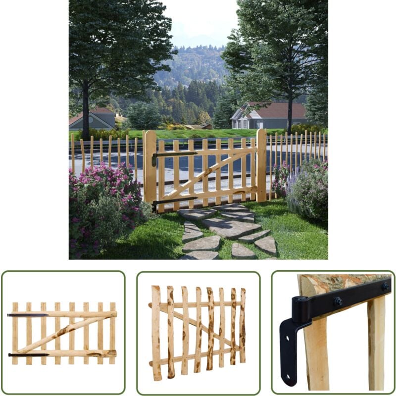 Portillon simple de clôture Bois de noisetier 100x60 cm - Portail Bois - Portail Cloture - Portail Design - Portail Rustique - Portail Extérieur