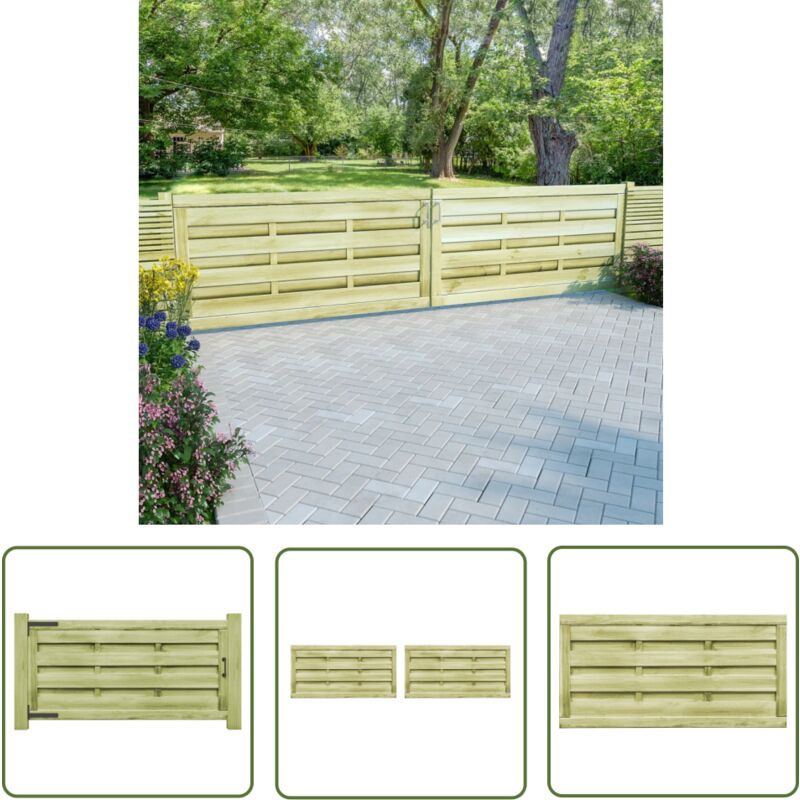 Portillons 2 pcs Bois de pin imprégné 150x75 cm Vert - Portail Bois - Portail Jardin - Porte De Cloture - Clôture Bois - Clôture Jardin - The Living