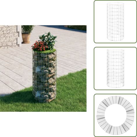 The Living Store Poste circular de gaviones acero galvanizado Ø50x100 cm - Gaviones
