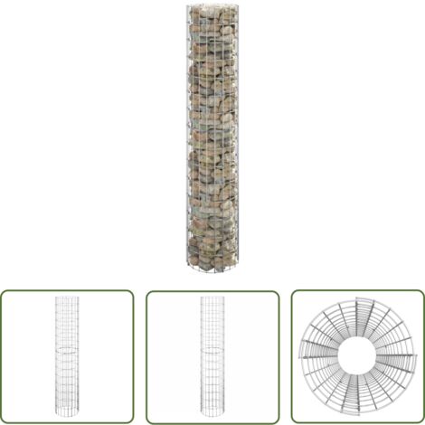 The Living Store Poteau à gabion circulaire Acier galvanisé Ø30x150 cm - Clôture - Bordure Jardin - Gabion - Poteaux Gabions - Décoration Extérieur