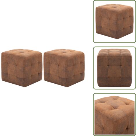 The Living Store Pouf 2 pz Marrone 30x30x30 cm in Similpelle Scamosciata - Pouf marrone