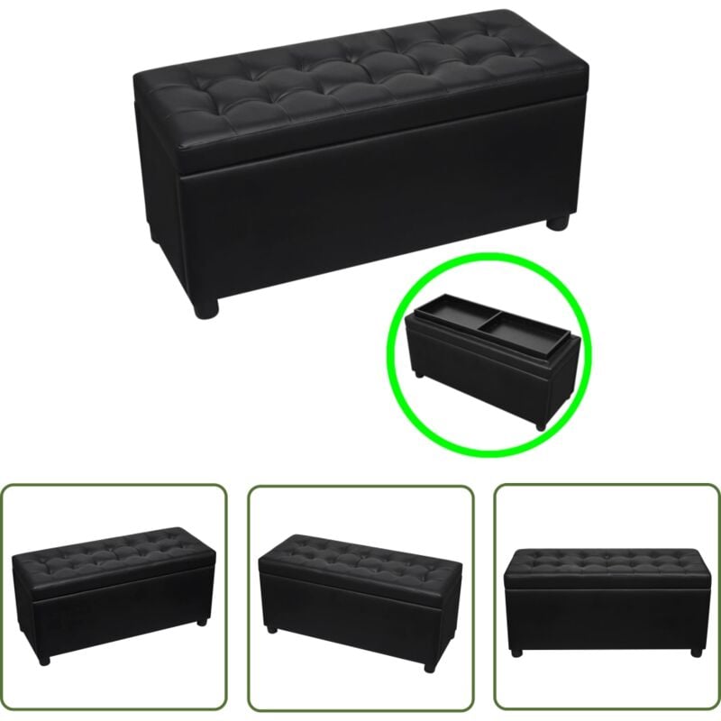 The Living Store - Pouf de rangement Cuir synthétique Noir - Pouf De Rangement - Ottoman - Meuble De Salon - Banc Coffre - Rangement Décoratif