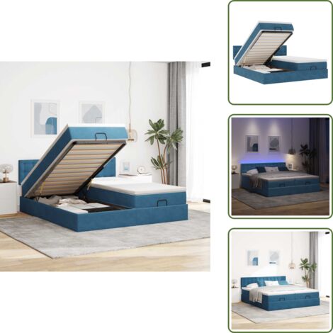The Living Store Pouf Letto con Materassi e LED Blu Scuro 200x200cm Velluto - Materasso a molle insacchettate