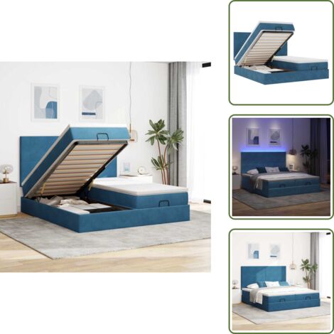 The Living Store Pouf Letto con Materassi e LED Blu Scuro 200x200cm Velluto - Materasso a molle insacchettate