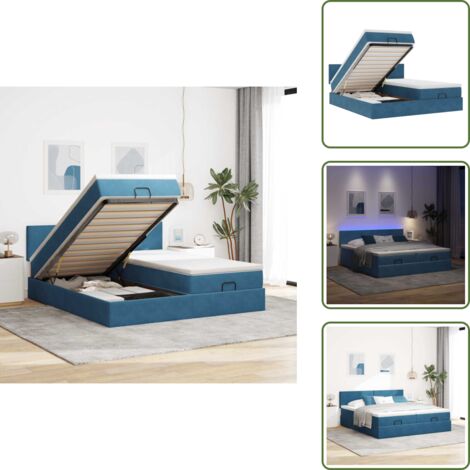 The Living Store Pouf Letto con Materassi e LED Blu Scuro 200x200cm Velluto - Materasso a molle insacchettate