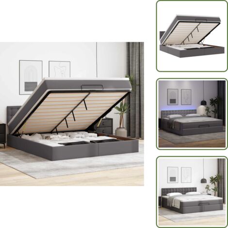 The Living Store Pouf Letto con Materassi e LED Grigio 180x200cm Similpelle - Materasso a molle