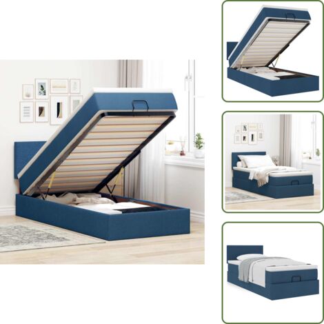 The Living Store Pouf Letto con Materasso Blu 100x200 cm in Tessuto - Materasso a molle