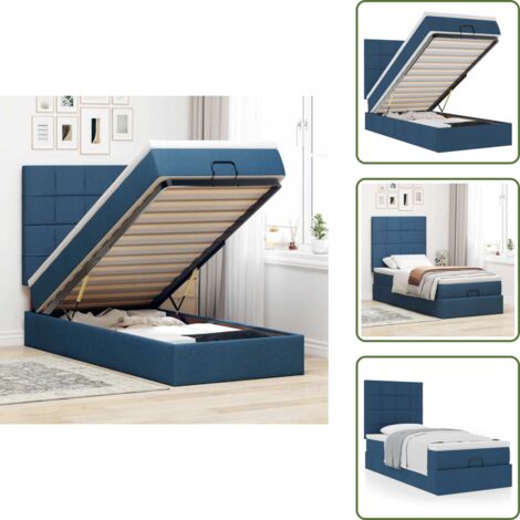 The Living Store Pouf Letto con Materasso Blu 100x200 cm in Tessuto - Materasso a molle insacchettate