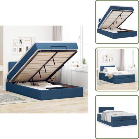 The Living Store Pouf Letto con Materasso Blu 120x200 cm in Tessuto - Materasso a molle insacchettate