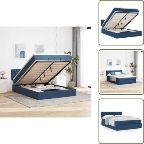The Living Store Pouf Letto con Materasso Blu 140x190 cm in Tessuto - Materasso a molle insacchettate