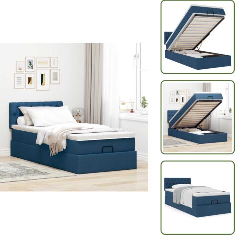 The Living Store Pouf Letto con Materasso Blu 90x200 cm in Tessuto - Materasso a molle insacchettate