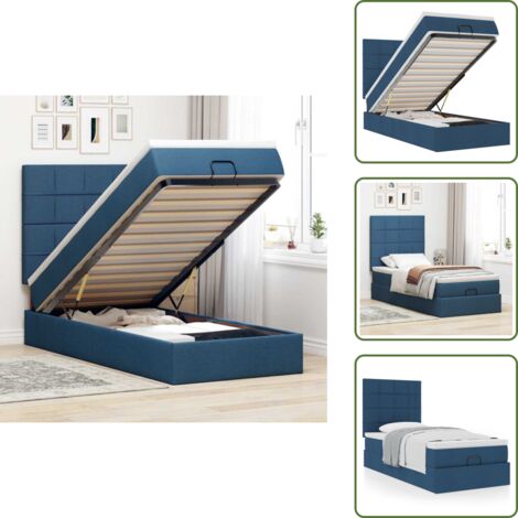 The Living Store Pouf Letto con Materasso Blu 90x200 cm in Tessuto - Materasso a molle insacchettate