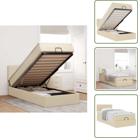 The Living Store Pouf Letto con Materasso Crema 100x200 cm in Tessuto - Materasso a molle insacchettate