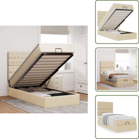 The Living Store Pouf Letto con Materasso Crema 100x200 cm in Tessuto - Materasso a molle insacchettate