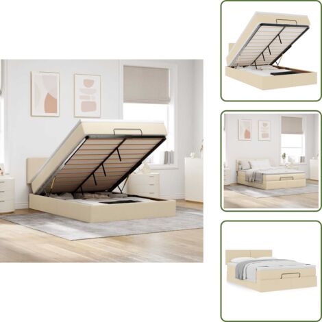The Living Store Pouf Letto con Materasso Crema 140x190 cm in Tessuto - Materasso a molle insacchettate