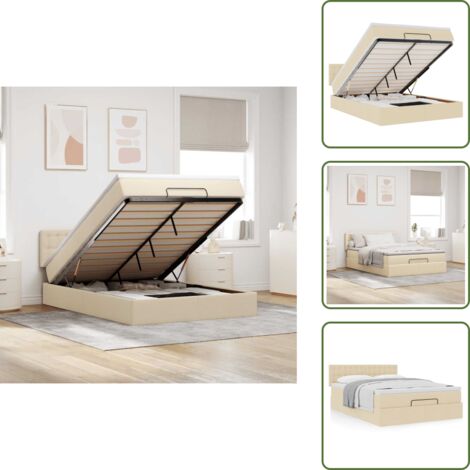 The Living Store Pouf Letto con Materasso Crema 140x190 cm in Tessuto - Materasso a molle insacchettate