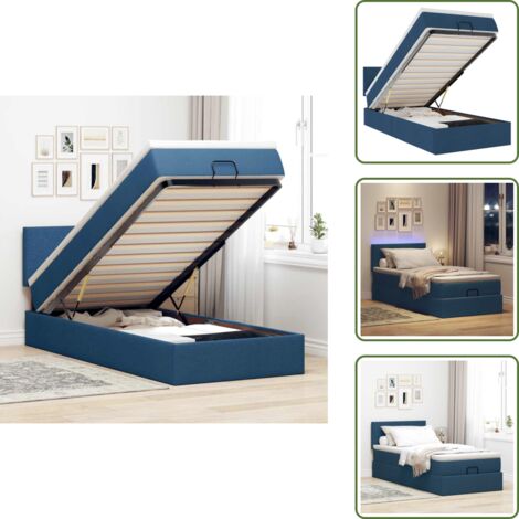 The Living Store Pouf Letto con Materasso e LED Blu 100x200 cm in Tessuto - Materasso a molle