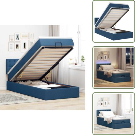 The Living Store Pouf Letto con Materasso e LED Blu 100x200 cm in Tessuto - Materasso a molle
