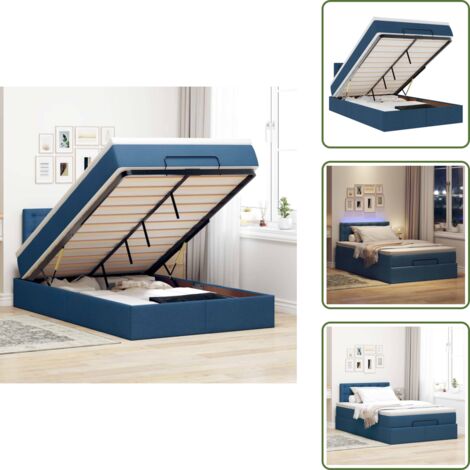 The Living Store Pouf Letto con Materasso e LED Blu 120x200 cm in Tessuto - Materasso a molle