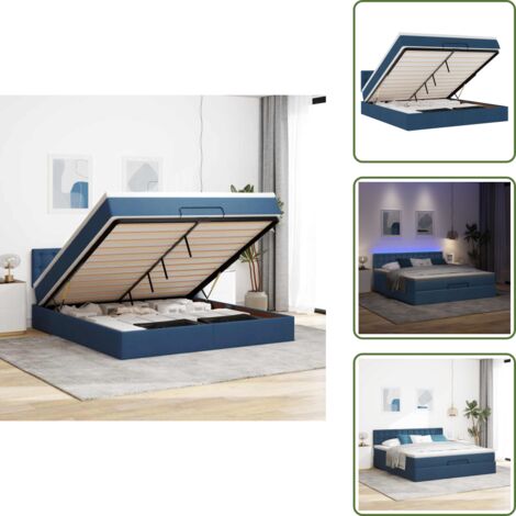 The Living Store Pouf Letto con Materasso e LED Blu 180x200cm in Tessuto - Pouf letto