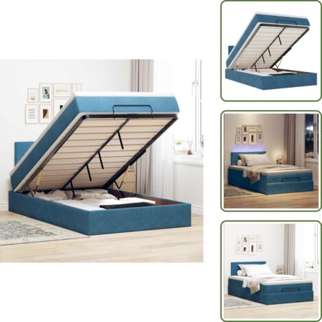 The Living Store Pouf Letto con Materasso e LED Blu Scuro 120x190cm in Velluto - Materasso a molle