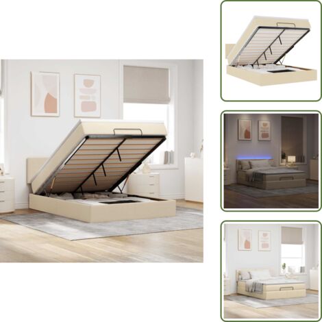 The Living Store Pouf Letto con Materasso e LED Crema 140x190 cm - Materasso a molle