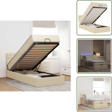 The Living Store Pouf Letto con Materasso e LED Crema 90x200 cm in Tessuto - Materasso a molle