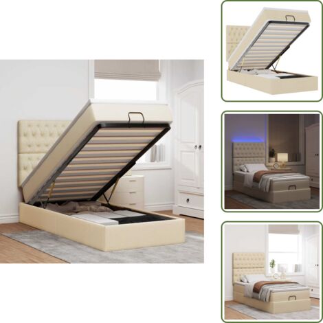 The Living Store Pouf Letto con Materasso e LED Crema 90x200 cm in Tessuto - Pouf letto