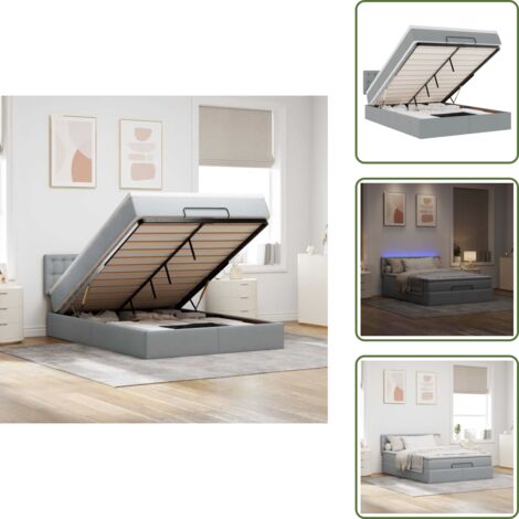 The Living Store Pouf Letto con Materasso e LED Grigio Chiaro 140x190 cm - Materasso a molle