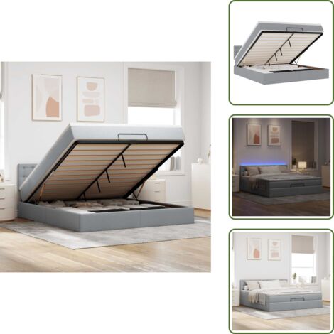 The Living Store Pouf Letto con Materasso e LED Grigio Chiaro 180x200cm Tessuto - Materasso a molle