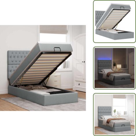 The Living Store Pouf Letto con Materasso e LED Grigio Chiaro 80x200cm Tessuto - Pouf letto