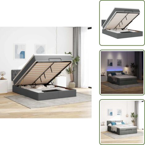 The Living Store Pouf Letto con Materasso e LED Grigio Scuro 140x200 cm - Materasso a molle