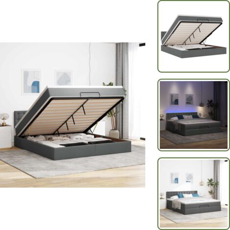 The Living Store Pouf Letto con Materasso e LED Grigio Scuro 180x200cm Tessuto - Pouf letto