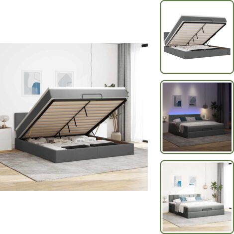 The Living Store Pouf Letto con Materasso e LED Grigio Scuro 180x200cm Tessuto - Pouf letto