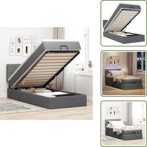 The Living Store Pouf Letto con Materasso e LED Grigio Scuro 80x200cm in Tessuto - Materasso a molle insacchettate